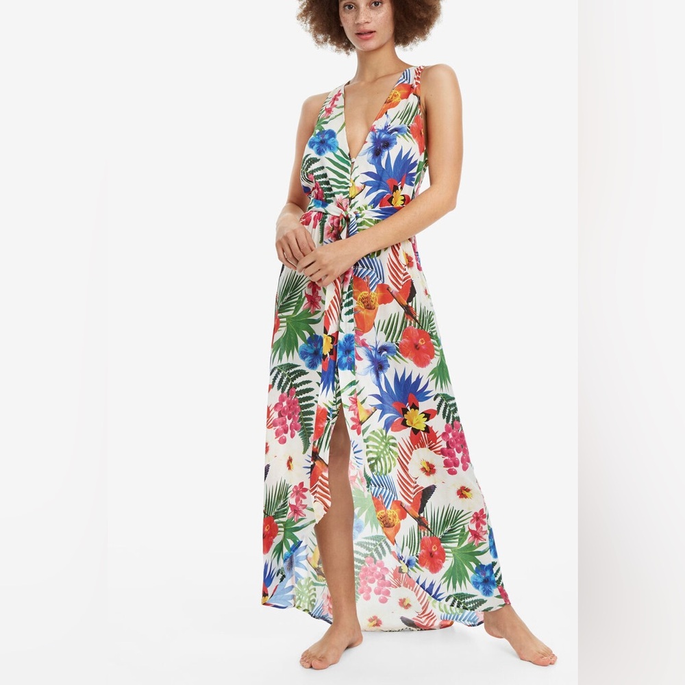 Desigual Tropical Flower Pattern Front Buttons Cl… - image 1